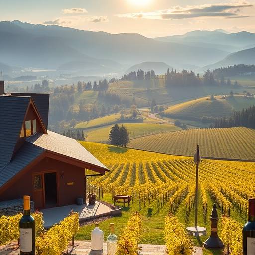 Idyllisches Weingut mit Blick auf die Weinberge in der Steiermark