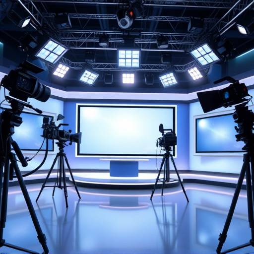 Modernes Fernsehstudio mit professioneller Beleuchtung und Kameras